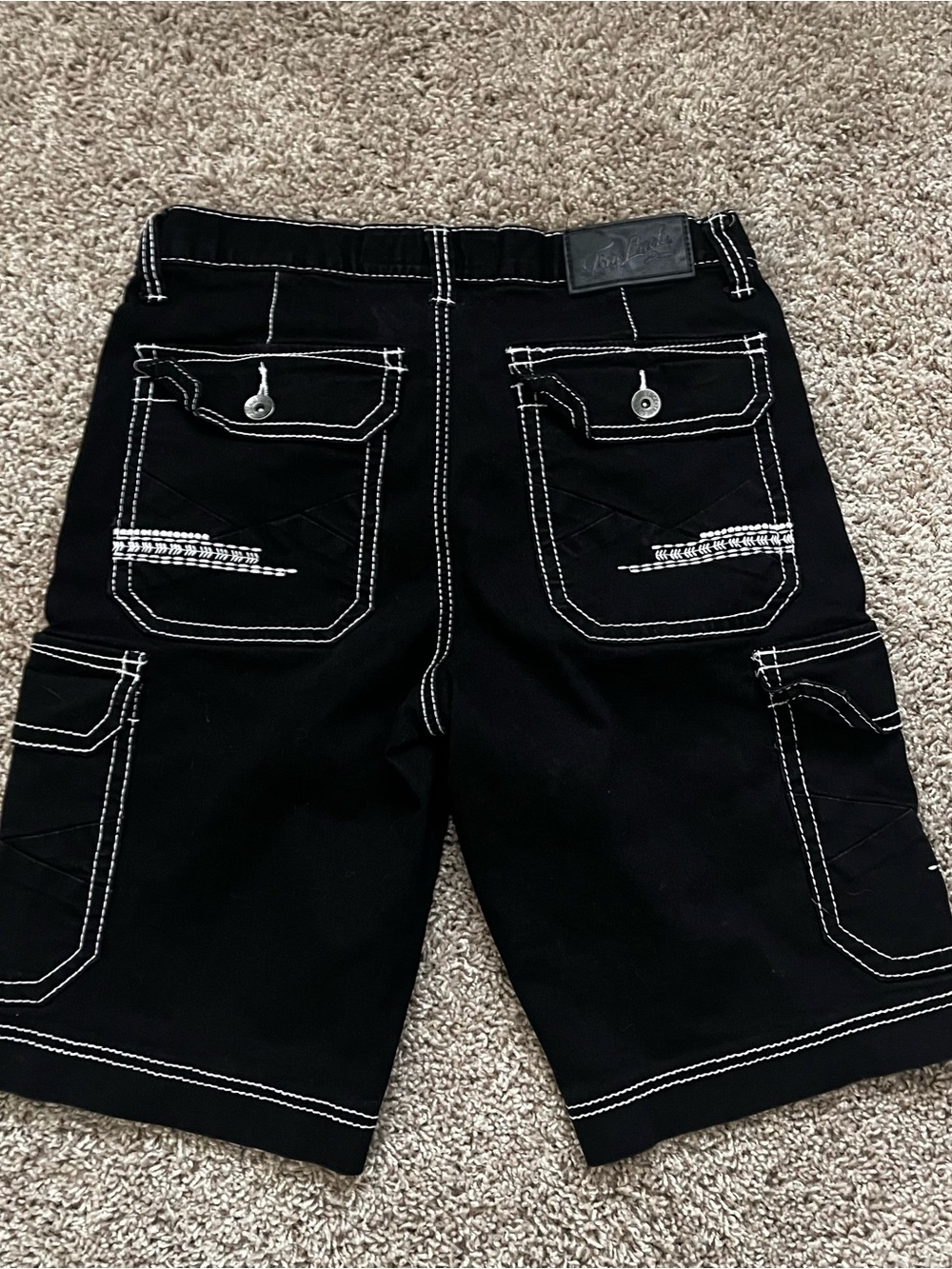 True Luck Men's Black Cargo Shorts with White Contrast Stitching - Picture 7 of 8